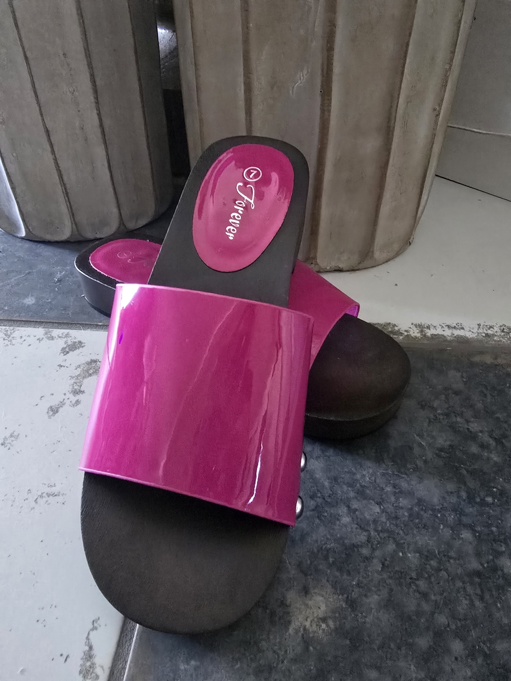 Forever 21 Glossy Hot Pink Slide Clogs